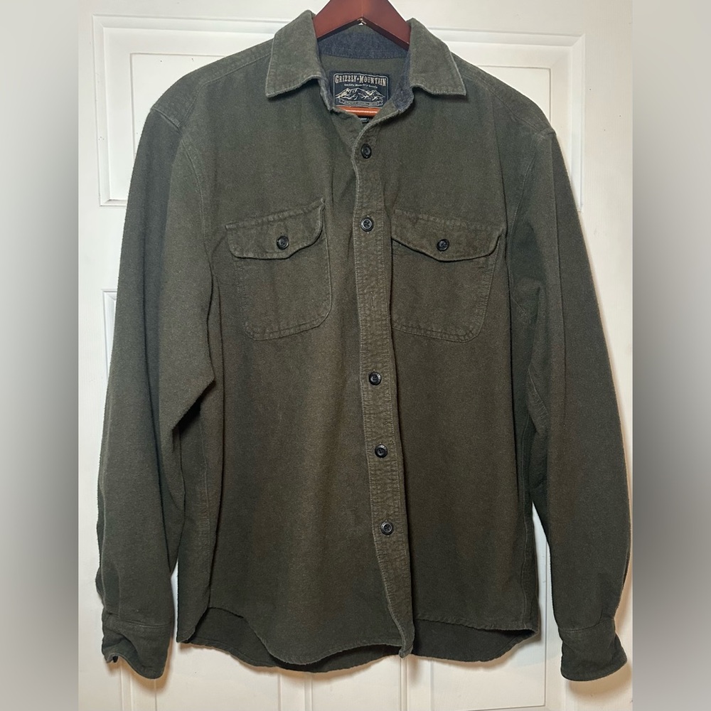 Grizzly Mountain Sz XL Button Up Flannel Chamois Cotton Green Shirt‎ Mens.